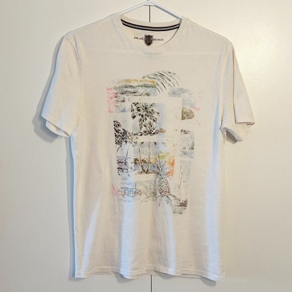 Black Brown 1826 Off White T-Shirt Mens Size Small Tropical Coastal Short Sleeve - Picture 1 of 7